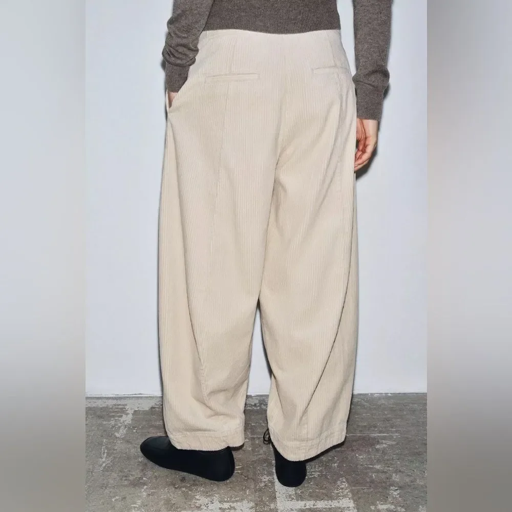 ZARA ZW COLLECTION CORDUROY BARREL PANTS - Picture 8 of 11